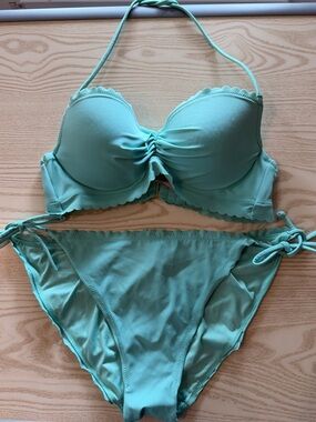 Victoria's Secret Mint Scalloped Halter Bikini Set